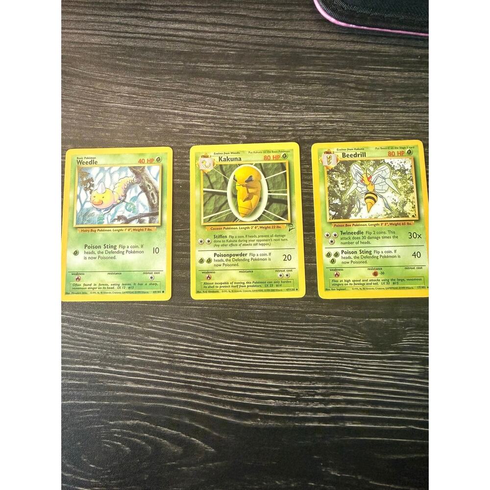 Vintage Pokémon Cards Base Set 2 Evolution Lot - Weedle Kakuna Beedrill